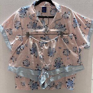 APT 9 Satin Pajama Set XXL Pink‎ Blue Floral Short Sleeve Top & Shorts Sleepwear